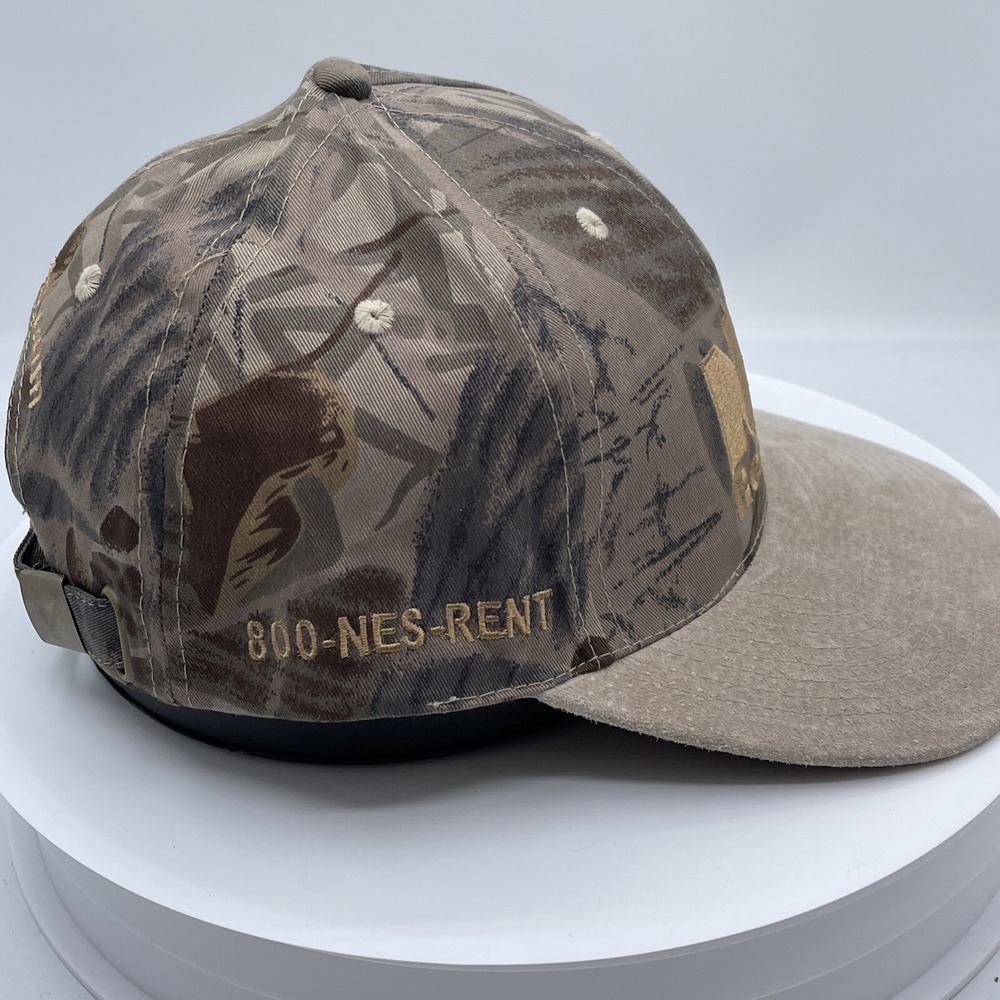 NES Rentals Camouflage Hat Tan Faux Suede Brim Adjustable Gear Up Promo Cap - Picture 10 of 13